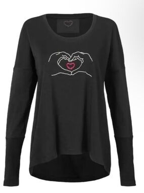 Cabi Love You Tee Black Long-Sleeve Heart Hand Graphic Top